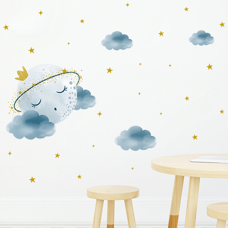 zooyoo-ทาสี-moon-star-clouds-สติ๊กเกอร์ติดผนัง-ทางเข้าห้องเด็ก-commercial-wall-ภูมิทัศน์-สติ๊กเกอร์ตกแต่ง-สติ๊กเกอร์ติดผนัง