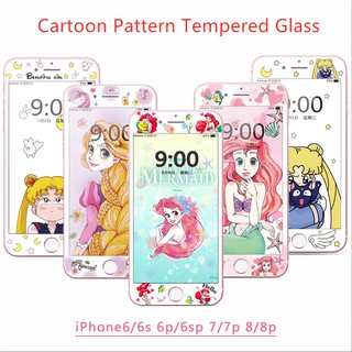 Fashion Mermaid Cartoon Pattern Soft Edge Tempered Glass iphone 6 6s 6plus 7 8 Plus Film Apple Phone Screen Protector