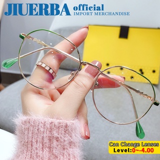 JIUERBA แฟชั่นแว่นตาสำเร็จรูปป้องกันแสงสีฟ้าสายตาสั้นเวอร์ชั่นเกาหลีโลหะเบาแสงคอมพิวเตอร์แว่นตาป้องกันรังสีสำหรับผู้ชายและผู้หญิง, รูปทรงหยดน้ำ, แว่นตากรอง