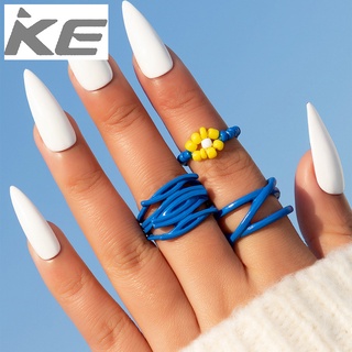 Accessories Blue Spray Paint Ring Set Geometric Beaded Beaded Ring Three-piece Set for girls f