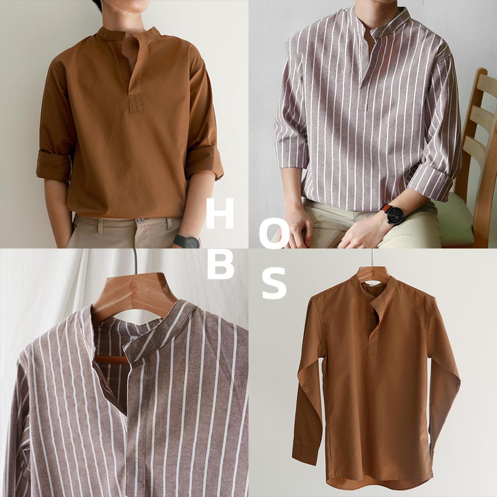 ใช้โค้ด-happy200-ลด20-เชิ้ตคอจีนผู้ชาย-สีพื้น-แบบสวมหัว-long-sleeve-pullover-shirt-mandarin-collar-cotton-oxford-ม