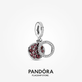 Pandora ชาร์มแผ่นดับเบิลดาร์ม สีแดง สําหรับผู้หญิง ของขวัญวันหยุด p804