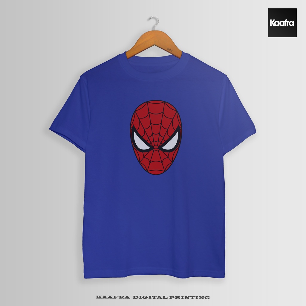 เสื้อครอปสายฝอ-แมงมุมหนังแฟนเสื้อเชิ้ต-การ์ตูนมาร์เวล-spider-m-tee-ใบหน้ากลางเสื้อ-royalblue