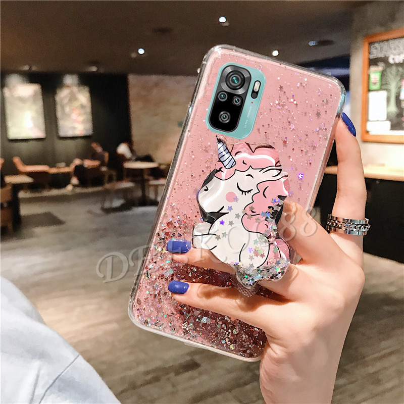 เคสโทรศัพท์-xiaomi-redmi-note-10-phone-case-cute-cartoon-unicorn-glitter-bling-transparent-case-softcase-full-stars-with-water-stand-holder-casing-เคส-redmi-note10-pro-back-cover