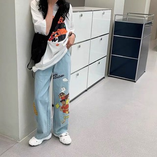 สินค้า กางเกงยีนส์กราฟฟิตี Crayon Shin-Chan หญิงหลวมคู่ 2020 ฤดูใบไม้ร่วงและฤดูร้อนใหม่กางเกงซับขากว้างสบาย