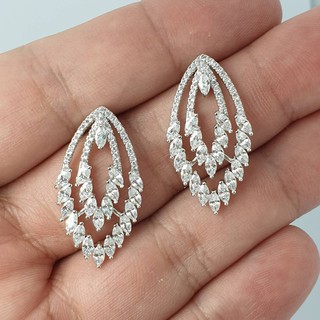 XXถูกมากXX ต่างหูเพชร 2 ชั้น CZ Diamond กว้าง15xยาว 30 mm.  ตัวเรือนเงินโรเดียม ไม่ลอกไม่ดำ โดย AC_Jewelry