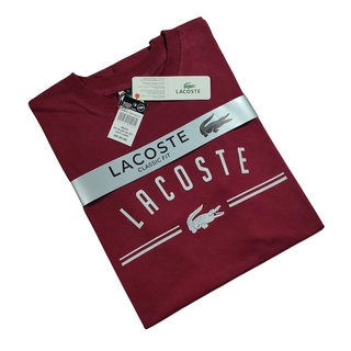 Lacoste เสื้อยืดลําลอง ผ้าฝ้าย แขนสั้น คอกลม พิมพ์ลาย Maroon Combed 30s สําหรับผู้ชาย ผู้หญิง 2022 Housep