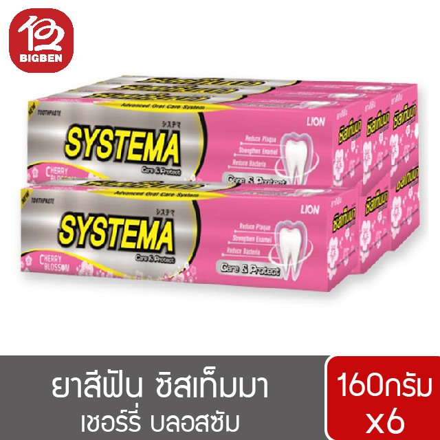 แพ็ค-6-หลอด-ยาสีฟัน-systema-ซิสเท็มมา-care-amp-protect-cherry-blossom-เชอร์รี่-บลอสซัม-160-กรัม