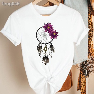 ┋ฤดูร้อนแขนสั้นพิมพ์แฟชั่น TShirt หญิง TEE Tops Graphic เสื้อยืดผู้หญิงเสื้อผ้า Love Heart Web New Dream Feather การ์ตูน