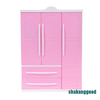 สินค้า Skth ตู้เสื้อผ้า สามประตู สีชมพู สไตล์โมเดิร์น สําหรับตุ๊กตา เฟอร์นิเจอร์ เสื้อผ้า ของเล่น