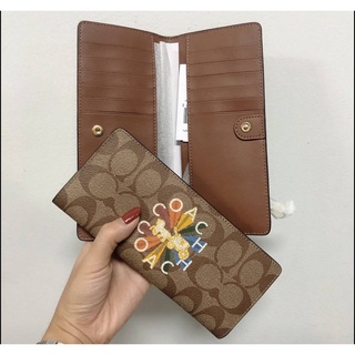 🎀 (สด-ผ่อน) ส่งฟรี กระเป๋าสตางค์ ใบยาว 2 พับ COACH C7305 SLIM WALLET IN SIGNATURE CANVAS WITH COACH RADIAL RAINBOW