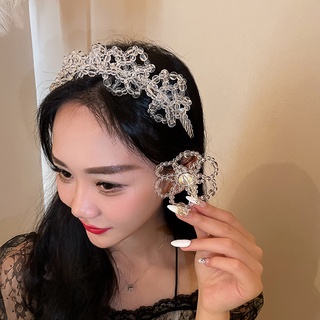 Wind three-dimensional crystal big flower headband one word clip hairpin go out exaggerated retro hair accessories femal