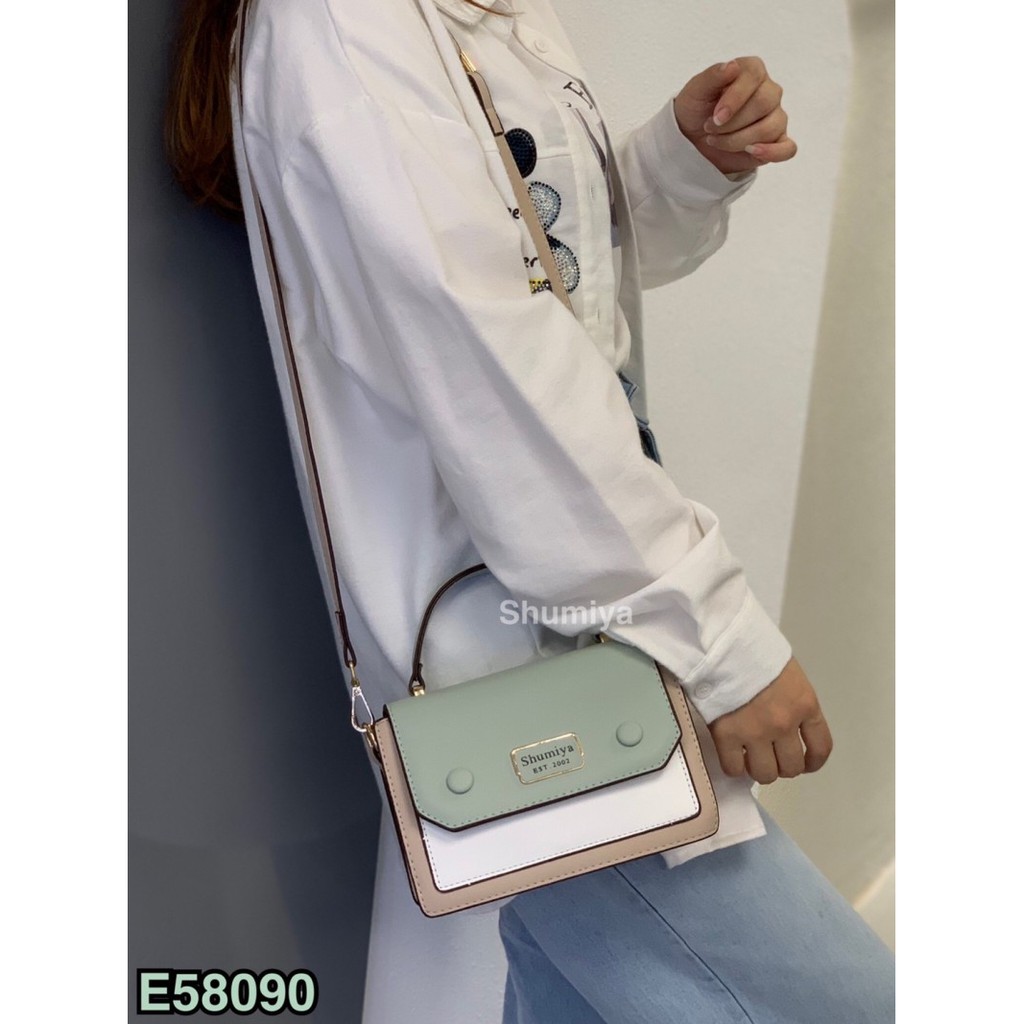 e58090-กระเป๋าแฟชั่นงานหนังพียู-งานทรงกล่อง-ฝาครอบ-1-ช่องใหญ่