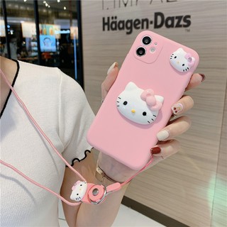 เคสโทรศัพท์มือถือแบบนิ่ม TPU ลายการ์ตูนคิตตี้ พร้อมสายคล้องคอ สําหรับ OPPO Find X3 F11 F9 Reno3 Pro A74 Reno 5Z 4Z 5G A54 A35 A5S A7 A3S A12 A12e