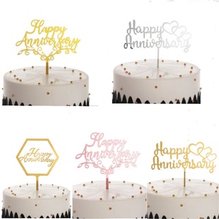 ป้ายปักเค้กอะคริลิคครบรอบ Happy Anniversary