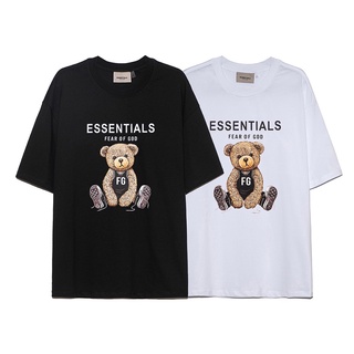 Essentials เสื้อยืดคอกลม แขนสั้น ผ้าฝ้าย พิมพ์ลายการ์ตูนหมี เข้ากับทุกการแต่งกาย สําหรับคู่รัก
