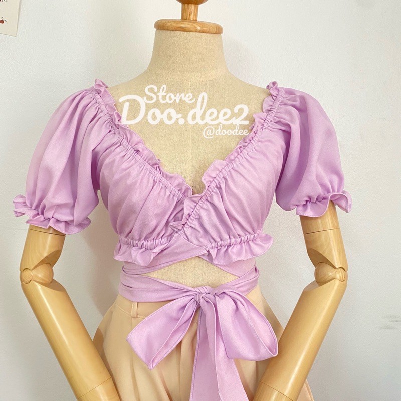 doodee2-เสื้อครอปผูกเอวแต่งระบายสวยมาก-ใส่ได้หลายแบบ