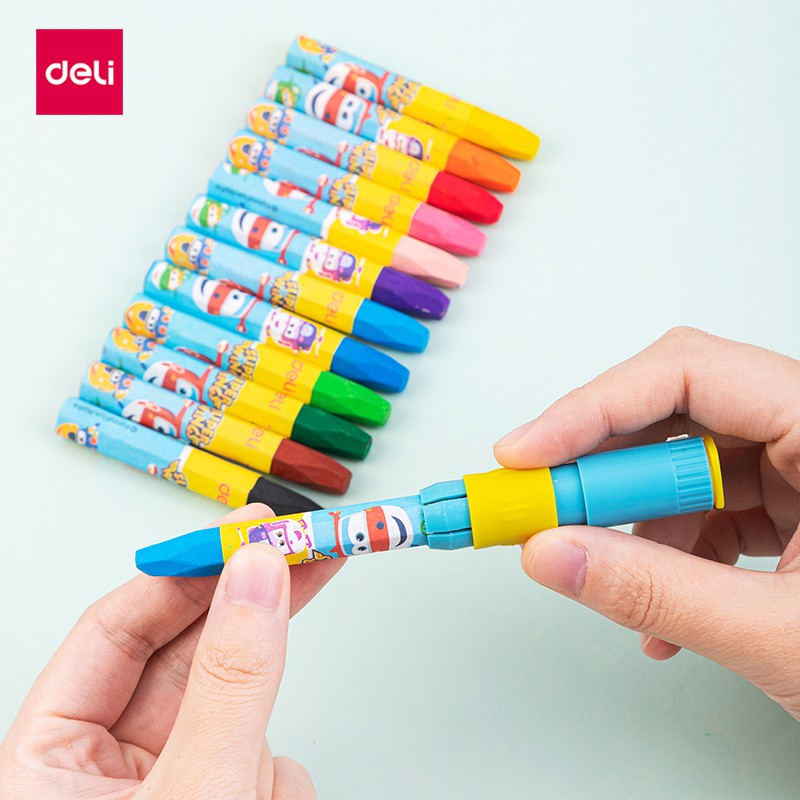 deli-ดินสอสี-สีชอล์ค-สีชอล์คน้ำมัน-12สี-18สี-24สี-เครื่องเขียน-ผลการผสมที่ดี-มีที่ลับมีดให้ฟรี-oil-pastels