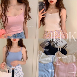 1LDK🌈พร้อมส่ง🌈เสื้อกล้ามสายเดี่ยว แฟชั่นผู้หญิง  ดีเทลแต่งลูกไม้น่ารักๆ ผ้าไหมพรมร่องใส่สบาย(0523)