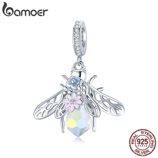 bamoer Authentic  100% 925 Sterling Silver Colorful Bee Clear CZ Bead Charm for Bracelet DIY Jewelry Making Luxury Brand  BSC395
