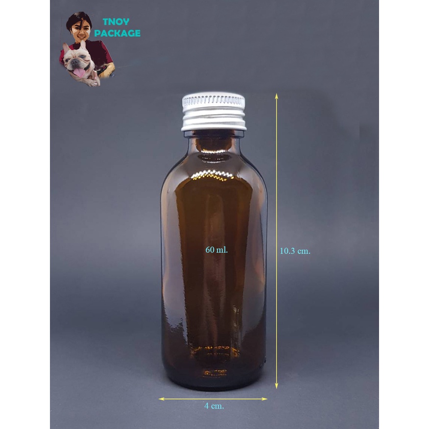 ขวด-60-มล-12ใบ-ขวดแก้ว-60ml-ขวดแก้วสีชา-ใส-60cc-ฝาโลหะเงิน-22mm