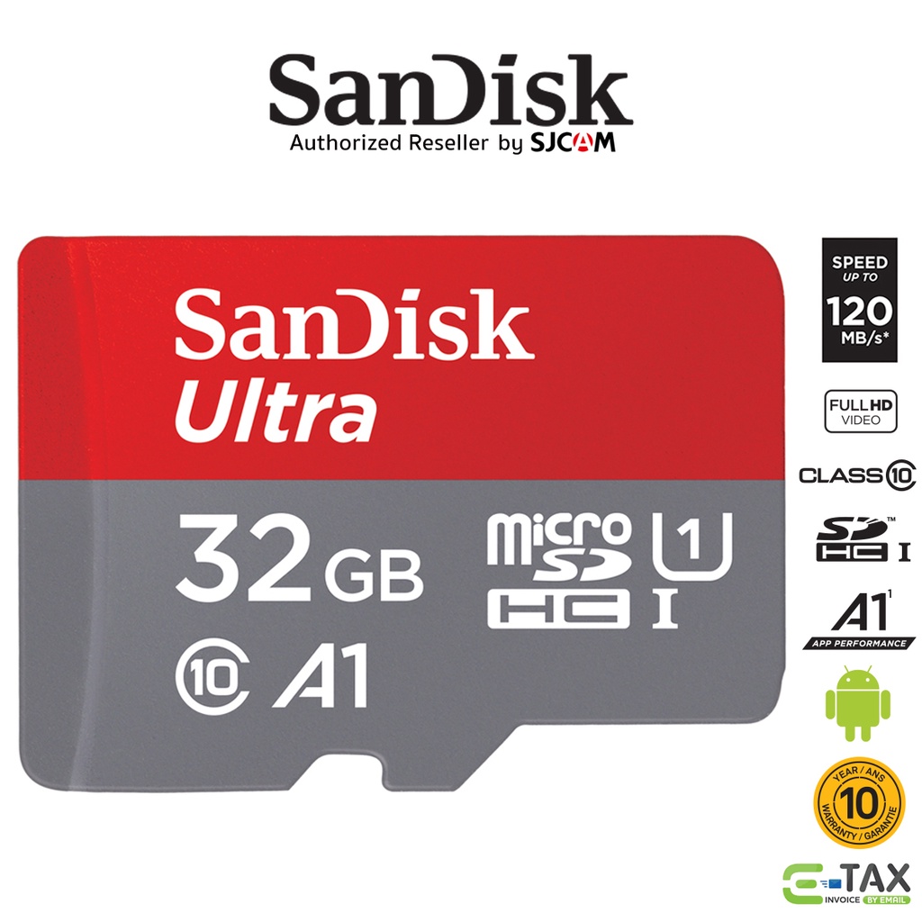 เกี่ยวกับสินค้า SanDisk Ultra Micro SD Card SDHC 32GB Class10 120MB/s A1 (SDSQUA4-032G-GN6MN) เมมโมรี่การ์ด โทรศัพท์ มือถือ ประกัน Synnex 10 ปี