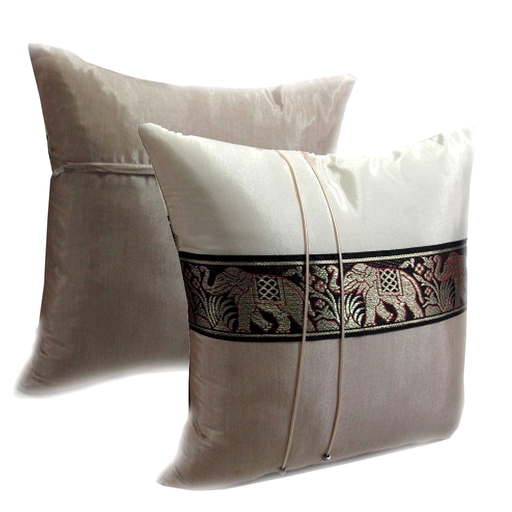 Thai Silk Pillow Covers ปลอกหมอนอิง ไหมไทยลายช้าง 16×16 นิ้ว 1 คู่ A1 Shopee Thailand