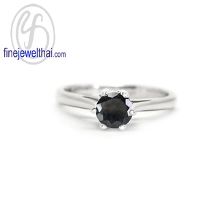 Finejewelthai-แหวนนิล-นิลแท้-แหวนพลอย-แหวนเงินแท้-พลอยประจำเดือนเกิด-Black-Spinel-Silver-Ring-Birthstone-R1295on