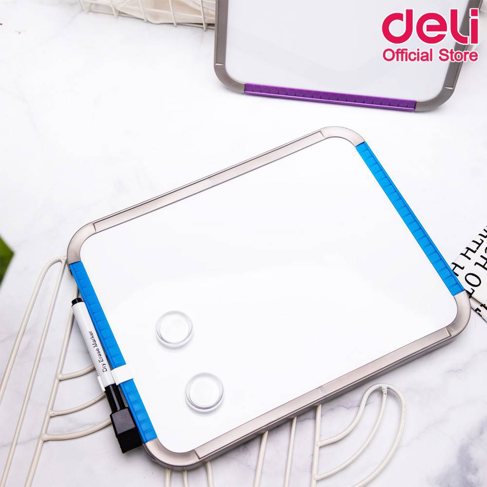 deli-39154-whiteboard-กระดานไวท์บอร์ดขอบมน-กระดานแม่เหล็ก-พร้อมอุปกรณ์ใช้งาน-279-216mm-เครื่องเขียน