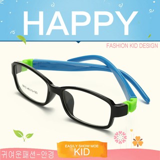 KOREA แว่นตาแฟชั่นเด็ก แว่นตาเด็ก รุ่น 8813 C-2 สีดำขาฟ้าข้อเขียว ขาข้อต่อที่ยืดหยุ่นได้สูง (สำหรับตัดเลนส์)