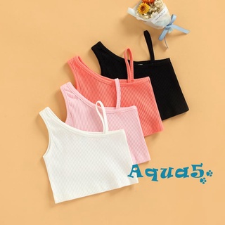 Aqq-เสื้อแขนกุดลําลอง เปิดไหล่ ระบายอากาศ สีพื้น แฟชั่นฤดูร้อน สําหรับเด็กผู้หญิงวัยหัดเดิน