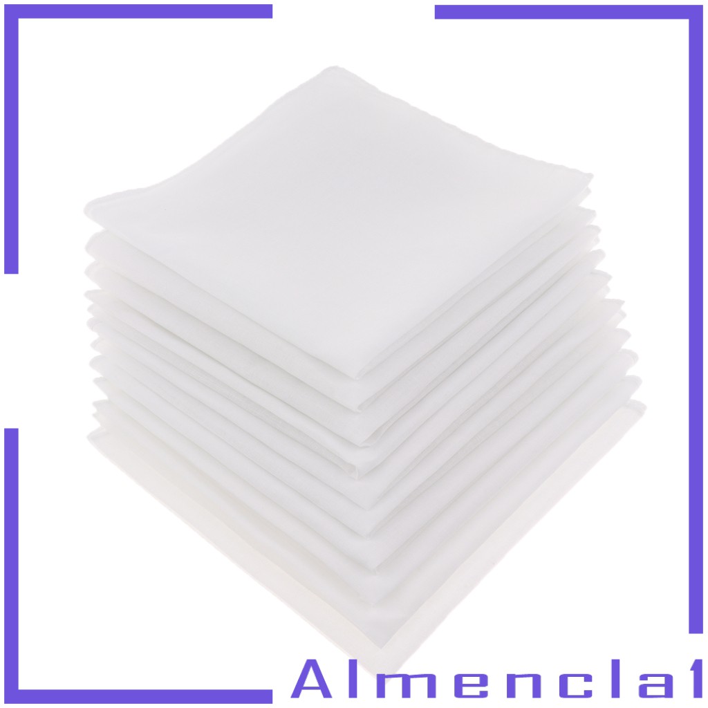 ราคาและรีวิว( Almencla1 ) ผ้าเช็ดหน้าผ้าฝ้าย 100 % สีขาวสําหรับผู้ชาย 10 ชิ้น