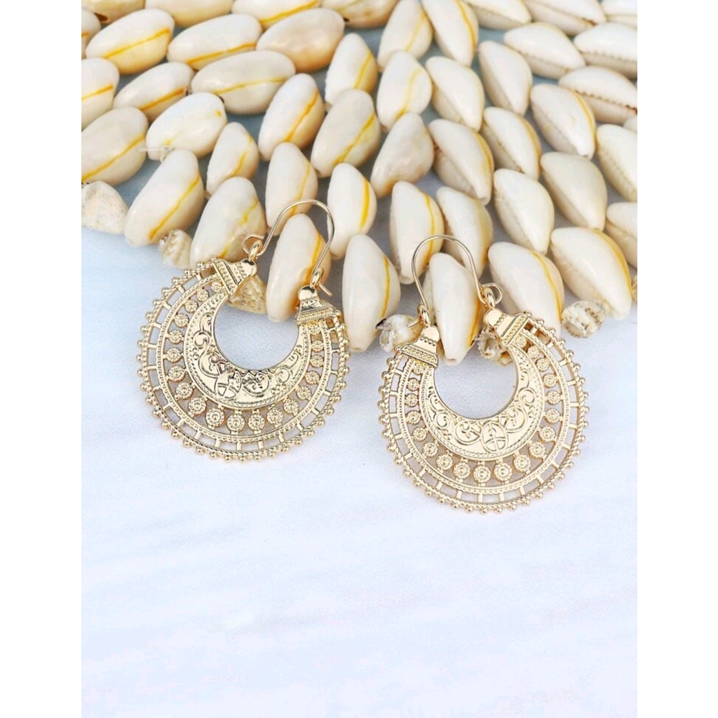 ต่างหูแฟชั่น-ต่างหูโบฮีเมียน-ส่งจากไทย-hollow-out-hoop-earrings-yellow-gold