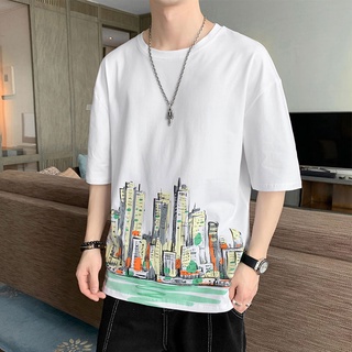 เสื้อยืดแขนสั้นลําลอง คอกลม พิมพ์ลาย แบบทันสมัย สําหรับผู้ชาย