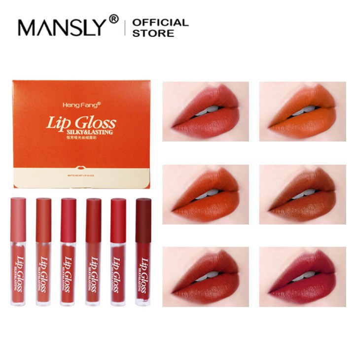 แท้-ส่งไว-heng-fang-no-h7029-lip-gloss-silky-amp-lasting-เซตลิปจุ่มเนื้อกำมะหยี่-6-สี