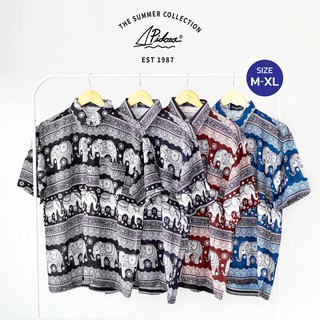 สินค้า M (44\") - XL (48\") เสื้อเชิ้ตลายช้าง ลาย Vintage Elephant แนววินเทจ ทรงหลวม ใส่สบาย ผ้าสปันเรยอน