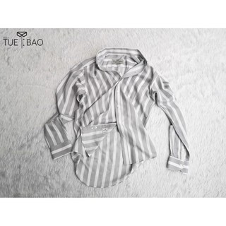 TueBaoShirt เสื้อเชิ้ตแขนยาว พิมพ์ลายสีขาวเทา