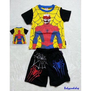 MARVEL : set เสื้อสีเหลือง + กางเกง spider man มีไฟกระพริบ size : S