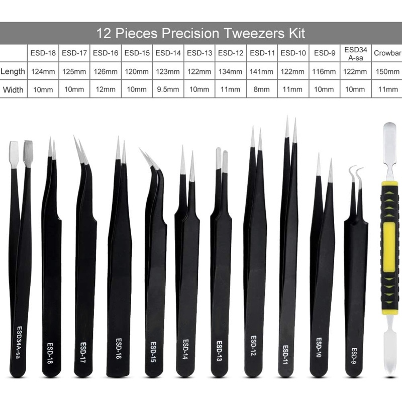 aoto-ชุดแหนบ-esd-ป้องกันไฟฟ้าสถิตย์-สําหรับซ่อมแซมโมเดลอิเล็กทรอนิกส์-12-ชิ้น