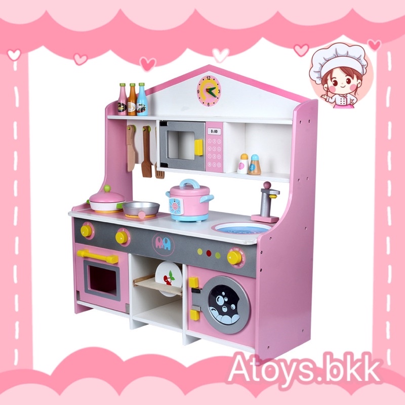 atoys-ชุดครัวไม้ชมพู-ชุดครัวของเล่นเด็ก-อปก-ครบเซท-ของเล่นไม้-ของเล่นเด็ก-บทบาทสมมติ