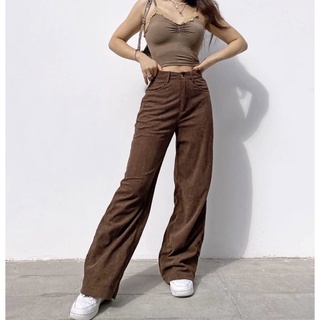 PB⏸PULL&amp;BEAR CORDUROY WIDE LEG PANTS WOMEN กางเกงขายาวลูกฟูกทรงขาบานแบรนด์