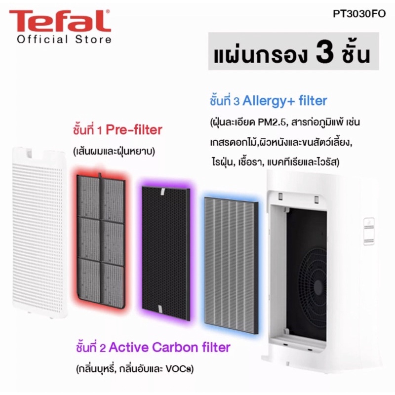 เครื่องฟอกอากาศ-tefal-pure-air-รุ่น-pt3030-คลอบคุมพื้นที่สูงสุด-120-ตรม