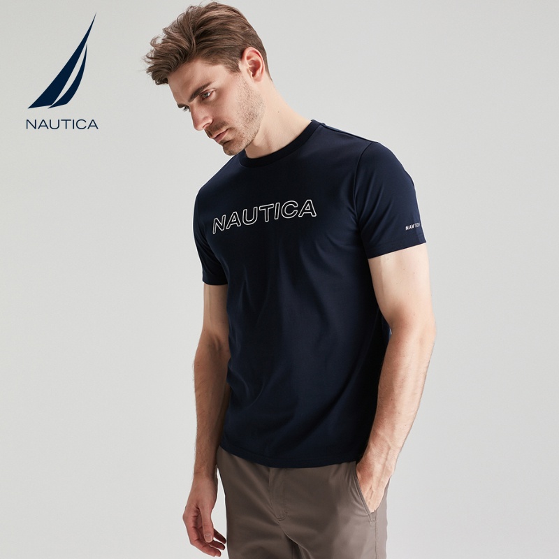 เสื้อยืดสีขาวnautica-nudica-เสื้อยืดลําลองแฟชั่นสําหรับผู้ชายแขนสั้นคอกลม-vm1137