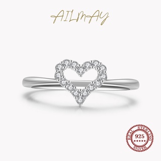 Ailmay แหวนเงินแท้ 925 ประดับเพทายใส รูปหัวใจกลวง โรแมนติก เครื่องประดับ สําหรับผู้หญิง หมั้น งานแต่งงาน