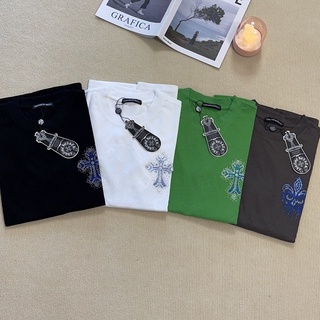 [S-5XL]ใหม่ เสื้อยืดลําลอง แขนสั้น โครเมี่ยม พิมพ์ลายหัวใจ ประดับเพชรเทียม สําหรับผู้หญิง และผู้ชาย