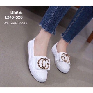 L345-528 รองเท้าส้นเตี้ย หนังนิ่ม แต่งอะไหล่ พื้นนุ่มนิ่ม ให้ลุคคุณหนู
