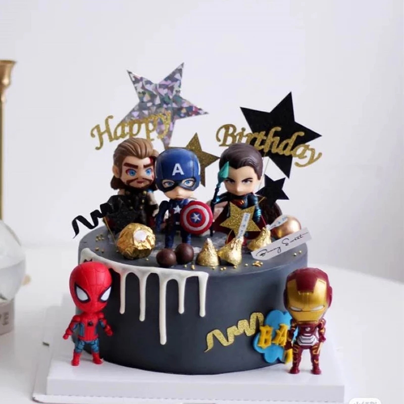 โมเดลฟิกเกอร์-spiderman-iron-man-bat-he-avengers-justice-league-alliance-anak-patung-ของเล่นสําหรับเด็ก-6-ชิ้น-ต่อชุด