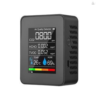 เครื่องตรวจจับ CO2 5 in 1 ฟอร์มาลดีไฮด์ HCHO TVOC หน้าจอ LCD วัดอุณหภูมิ ความชื้น ชาร์จได้ แบบพกพา สําหรับห้อง สํานักงาน เรือนกระจก