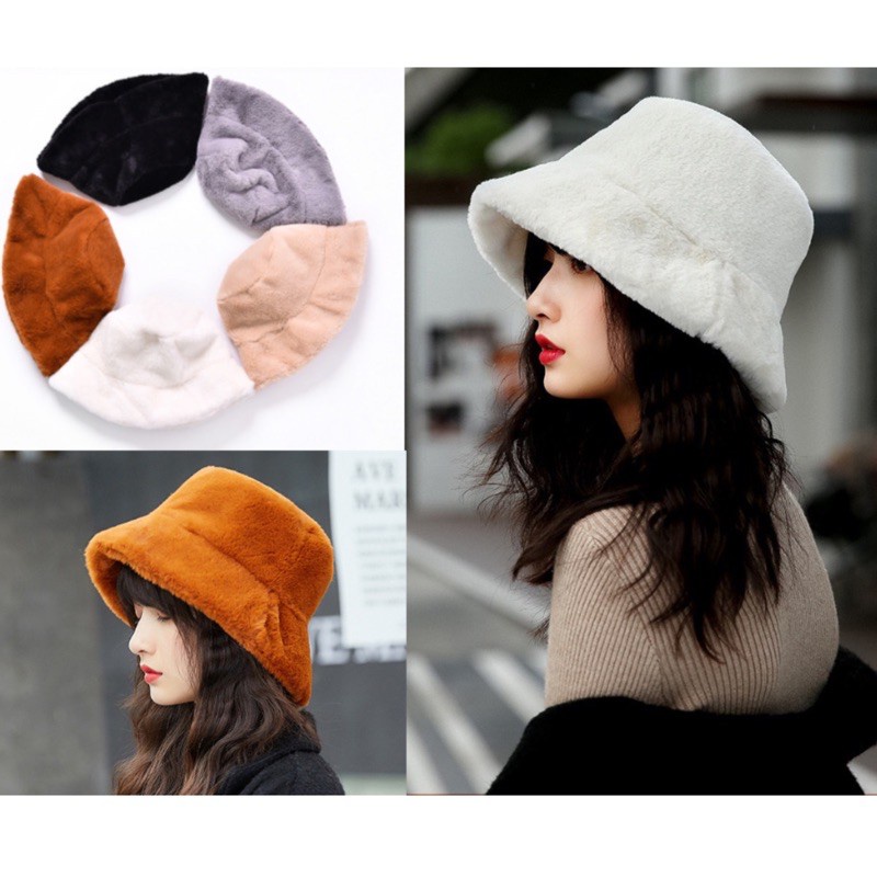 hat-l-หมวกทรงบัคเก็ต-กันหนาว-ขนเทียมนุ่มอุ่น