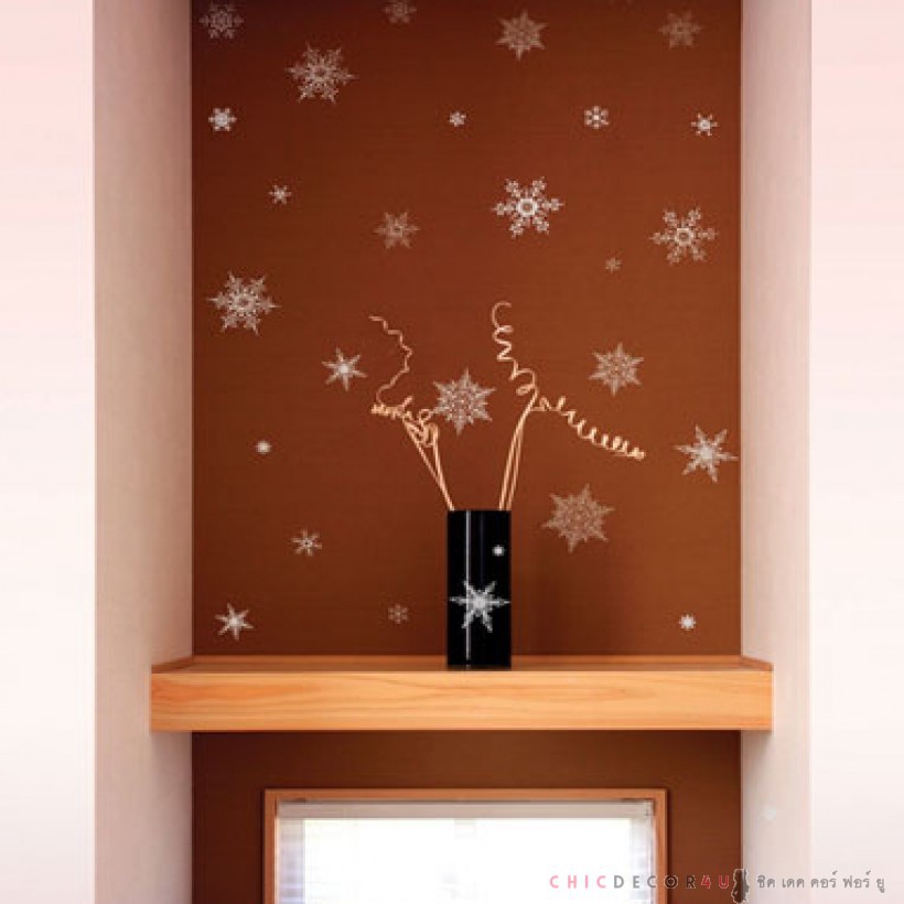 วอลล์สติ๊กเกอร์-สติ๊กเกอร์เกล็ดหิมะ-สีเงินกากเพชร-snowflake-christmas-sticker